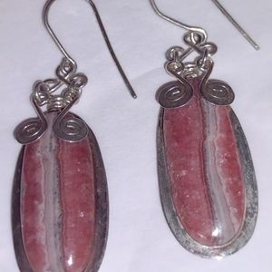 Rhodochrosite Long French Drop Earrings with Embel